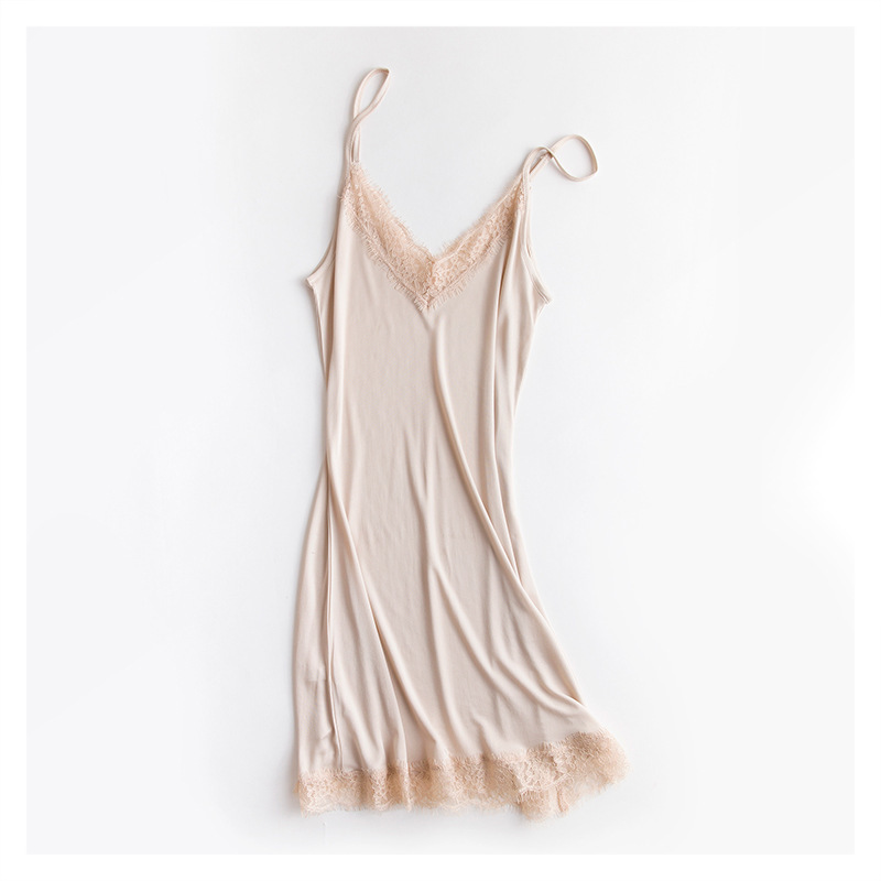 Pyjama en soie, col en v, chemise de nuit en dentelle, ample, Sexy, robe de printemps et d'été