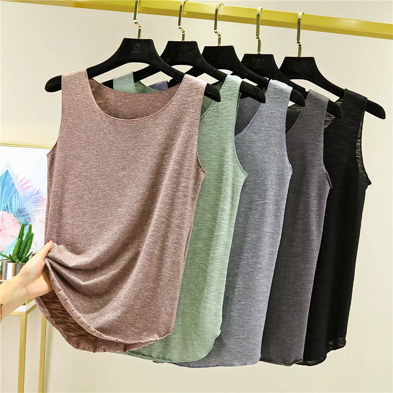 Camis en coton pour femmes, vêtements d'extérieur d'été, débardeur sans manches, col rond, chemise de base ample en coton, Cool pour filles des années 90, gilet Streetwear doux