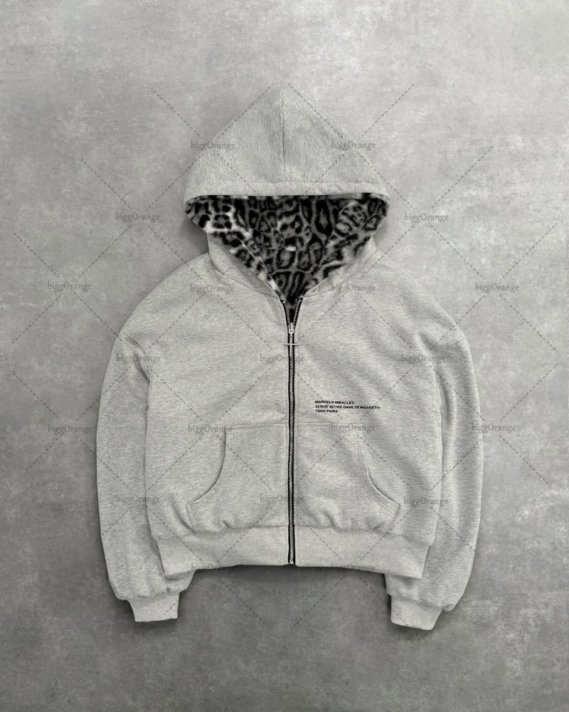 Sweat-shirt à capuche zippé rétro imprimé léopard double face, coupe ample, tendance streetwear punk décontracté, pour hommes et femmes