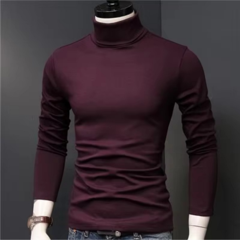 Chemises originales pour hommes T-Shirt automne/hiver vêtements intérieurs à la mode pour hommes chemise à col roulé coupe ajustée chemise à manches longues noire unie