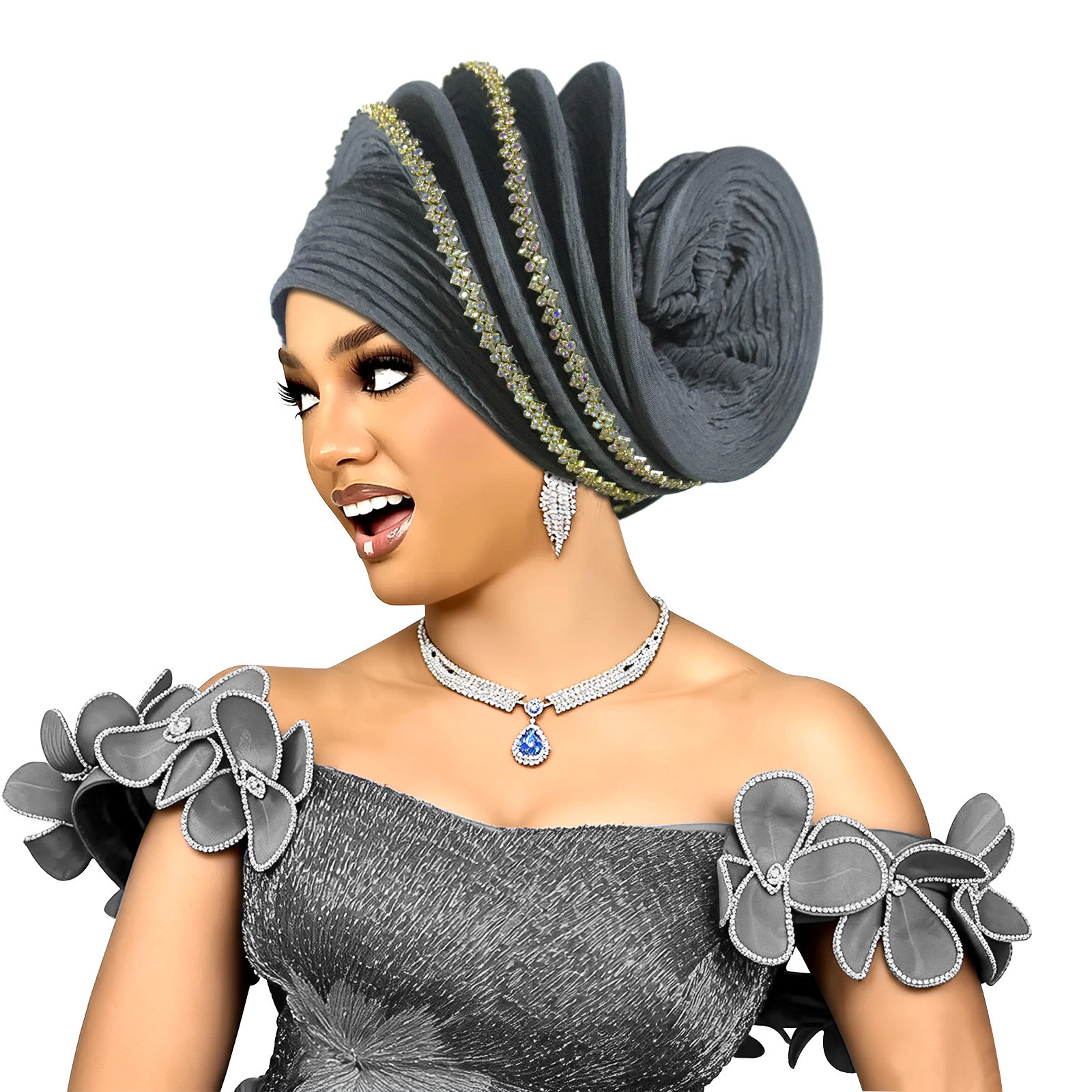 Turban spirale doré pour femme, foulard africain, coiffe de mariage, prêt-à-porter, Auto gele, Hijab, Bonnet musulman