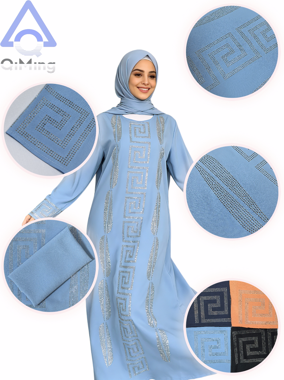 Abaya élégante pas chère pour femme, robe musulmane traditionnelle africaine en 2 pièces avec strass, robe bleue de Dubaï, taille plus, jalabiya marocaine