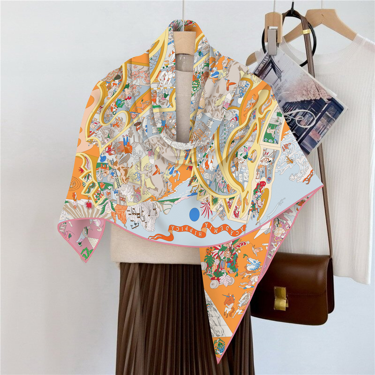 Écharpe en fausse soie et laine pour femmes, 110x110m, Chic, élégant, carré, luxe, cadeau de noël, d'anniversaire, fête, bureau, emballage quotidien