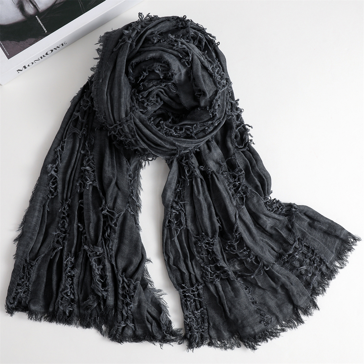 Écharpe Hip Hop Punk à franges et trous déchirés pour femmes, en coton et lin, style gothique vintage, hijab ethnique, écharpe apocalyptique, cape