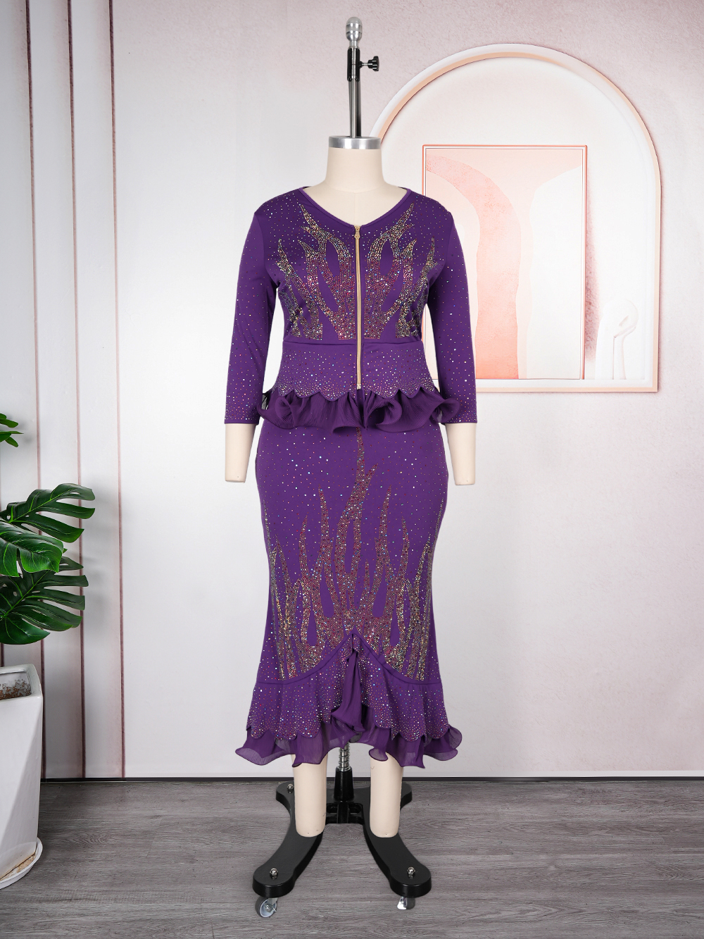 Vêtements africains grande taille pour femmes, robes de soirée de mariage de luxe Dashiki Diamond, ensemble 2 pièces, hauts et jupes.