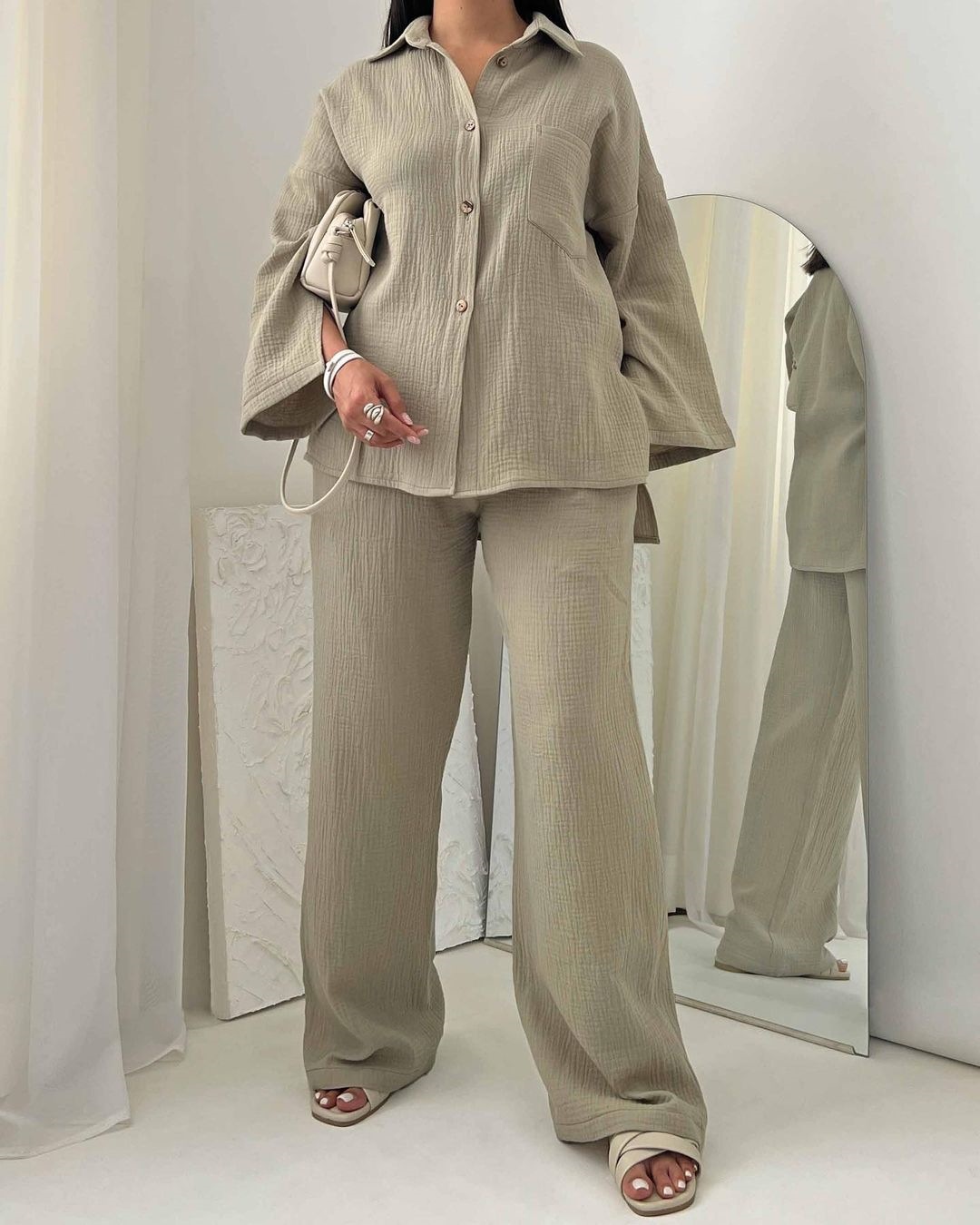 Ensemble deux pièces pour femmes musulmanes, chemise à poches épissures, pantalon large, tenue islamique du Ramadan, olympiques décontractés, arabe de Dubaï, Eid