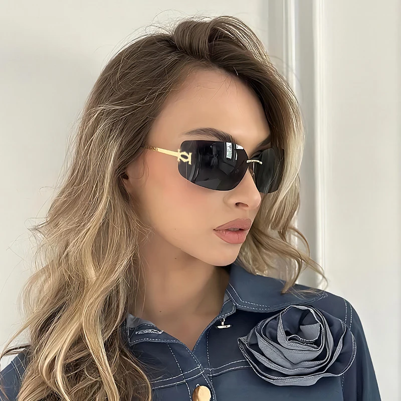 Lunettes de soleil rectangulaires sans monture pour femmes, lunettes de soleil sans monture, design de luxe, lunettes de soleil pour femmes, UV400