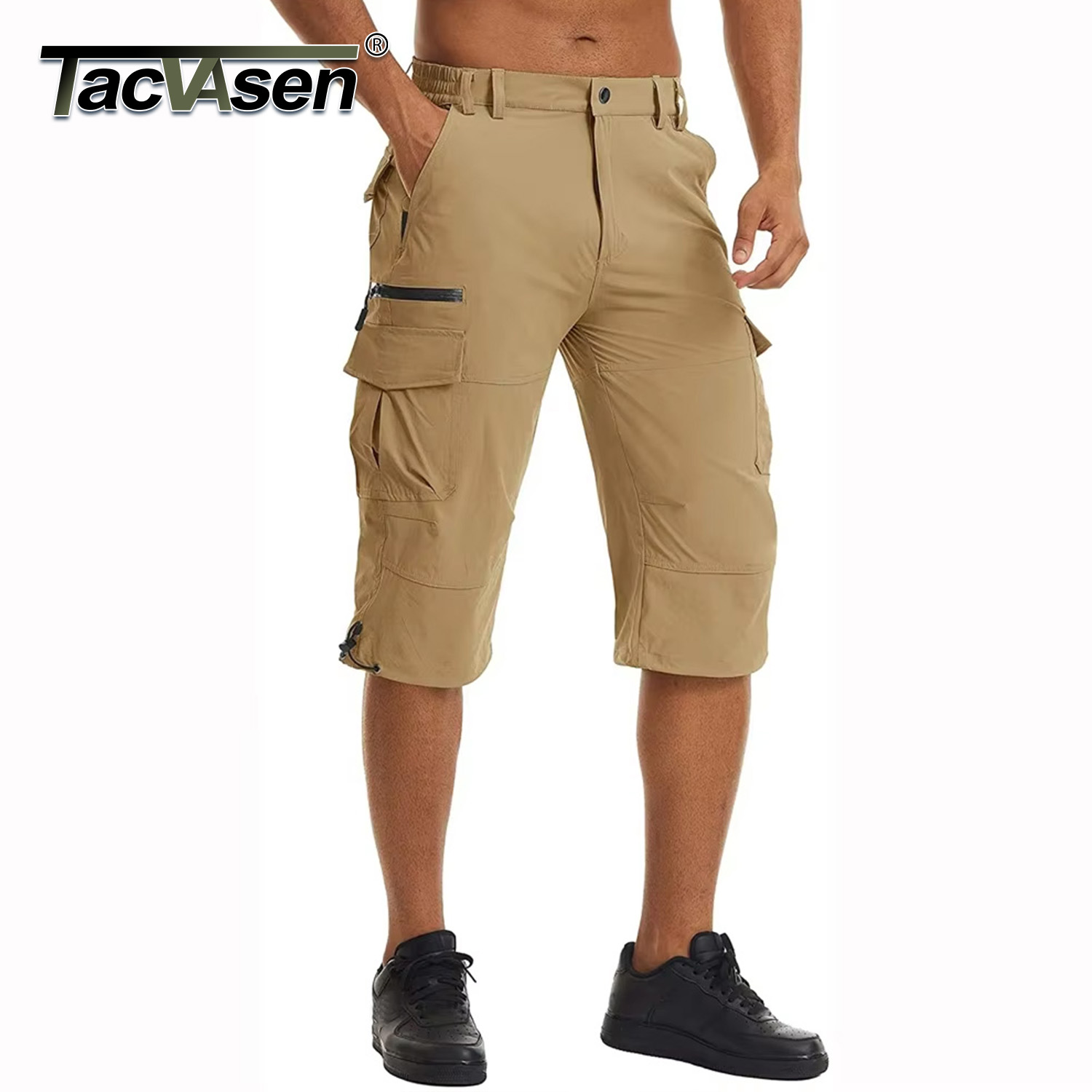 TACVASEN-Short de travail cargo pour homme, pantalon capri à séchage rapide, multi-poches, longueur genou, fjSummer Board Beach, 3/4
