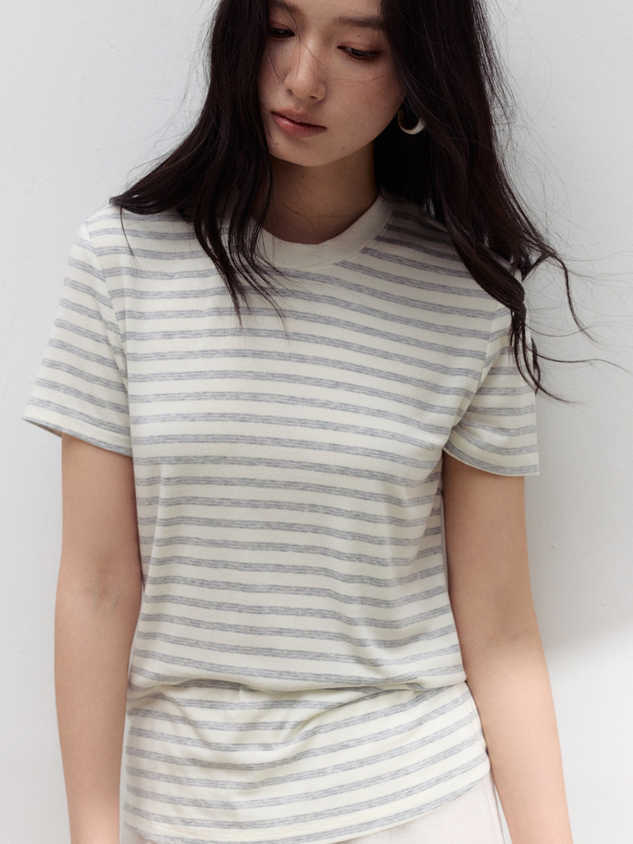 T-shirt à manches courtes en soie et laine pour femme, col rond, coupe ample, doux, basique, été