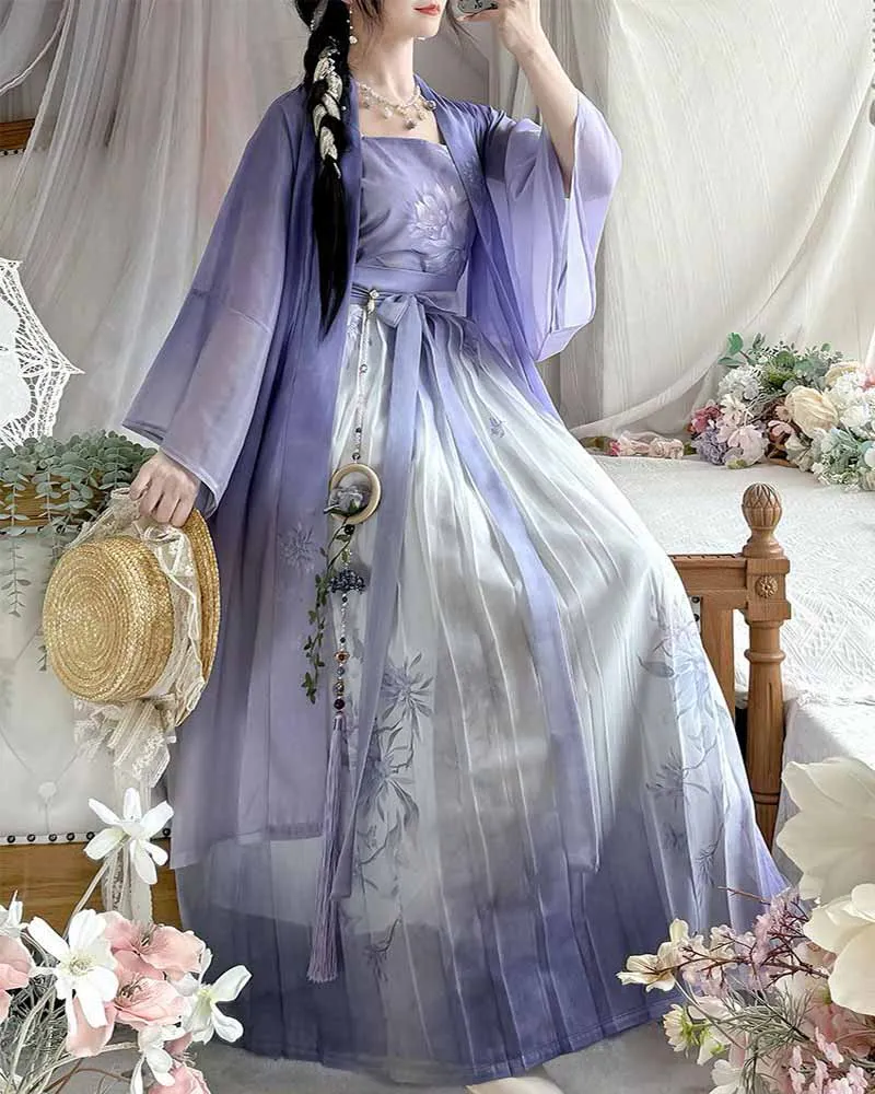Robe Hanfu chinoise pour femmes, Costume de Cosplay de la dynastie des chansons, Cardigan Long violet, jupe Camisole violette