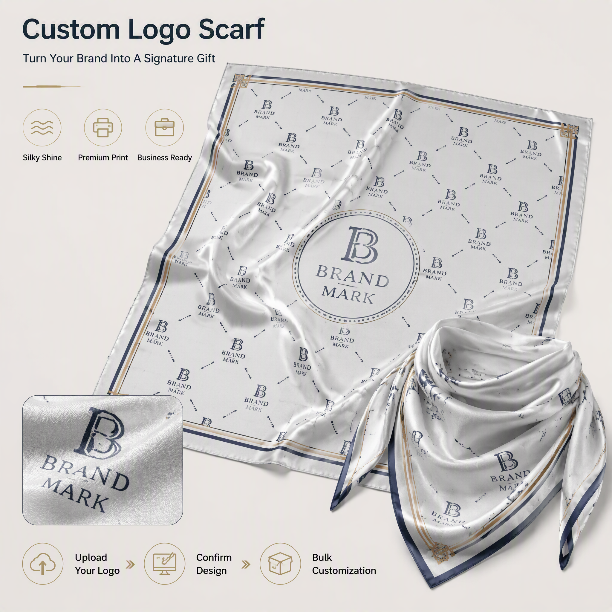 Écharpe personnalisée avec logo pour marques et influenceurs, écharpe en soie personnalisée, vente en gros de petites quantités, marchandises de mode