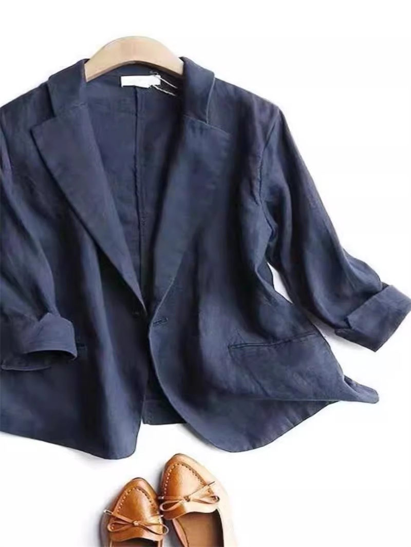 Veste de costume pour femmes, mode d'été 2025: Blazer court en coton et lin respirant et haut à manches 4/5, vêtements de bureau minimalistes G674