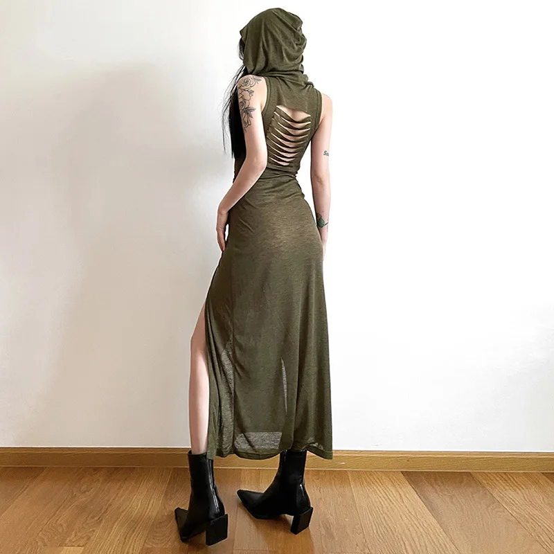 Robe à capuche avec fente à l'ourlet pour femmes, robe de soirée personnalisée, vêtements de club, tendance de la mode estivale, nouveau, 2023