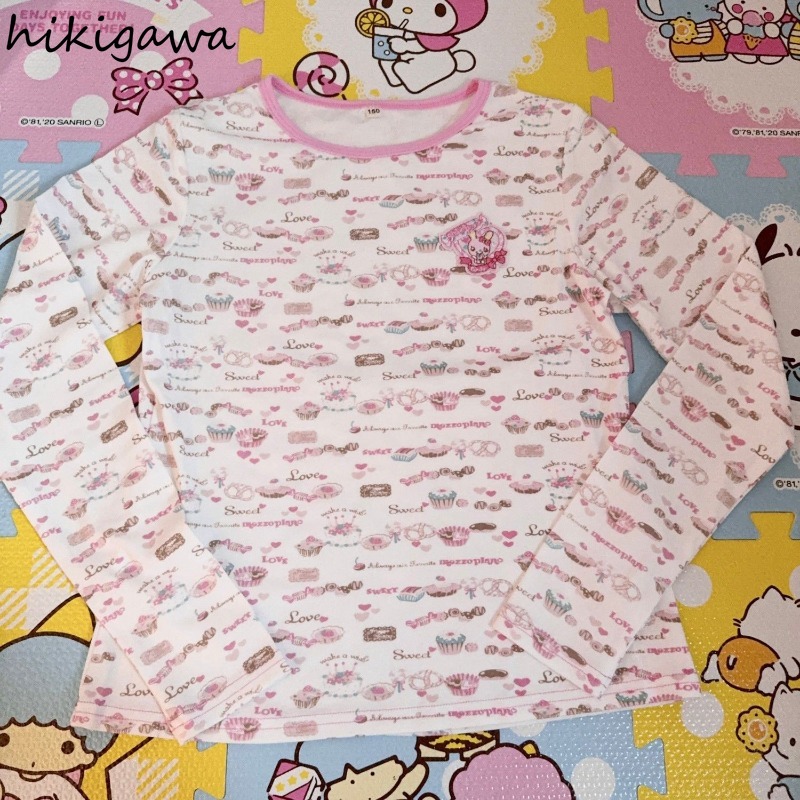 Tunique à manches longues et col rond pour femmes, haut imprimé anime, t-shirts courts mignons, t-shirts décontractés, mode estivale, Y2K