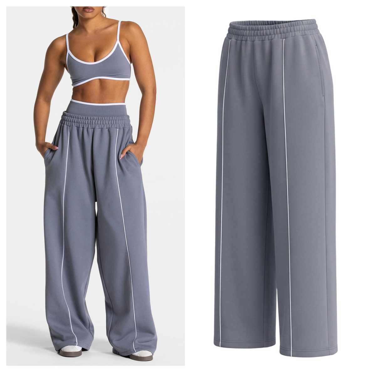 Pantalon de jogging sport pour femme, taille basse, ceinturé, coupe droite, couleur unie, décontracté, pour la gym, avec plusieurs poches, pantalon de travail à jambes larges