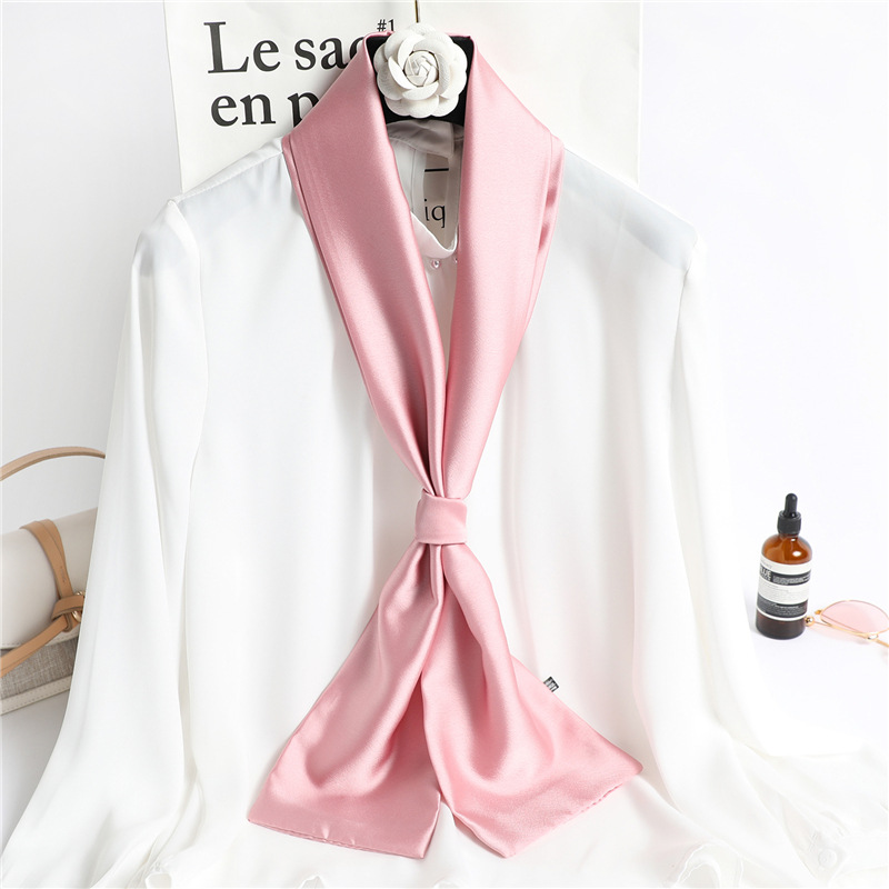 Foulard Long en Satin de soie pour femmes, écharpe de couleur unie, bandeau de mode, sac, écharpe, 14x145CM, 2023
