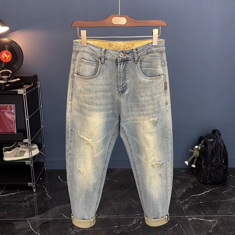 Jean pour homme 2025 printemps automne petits jeans déchirés pantalons Vintage pour hommes marque à la mode Harlan hommes vêtements vêtements de rue