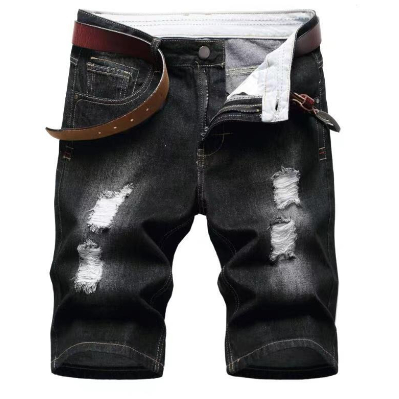 Jean en denim pour homme, coupe droite vintage, taille haute, déchiré, longueur genou, style Y2K streetwear décontracté, Printemps 2026