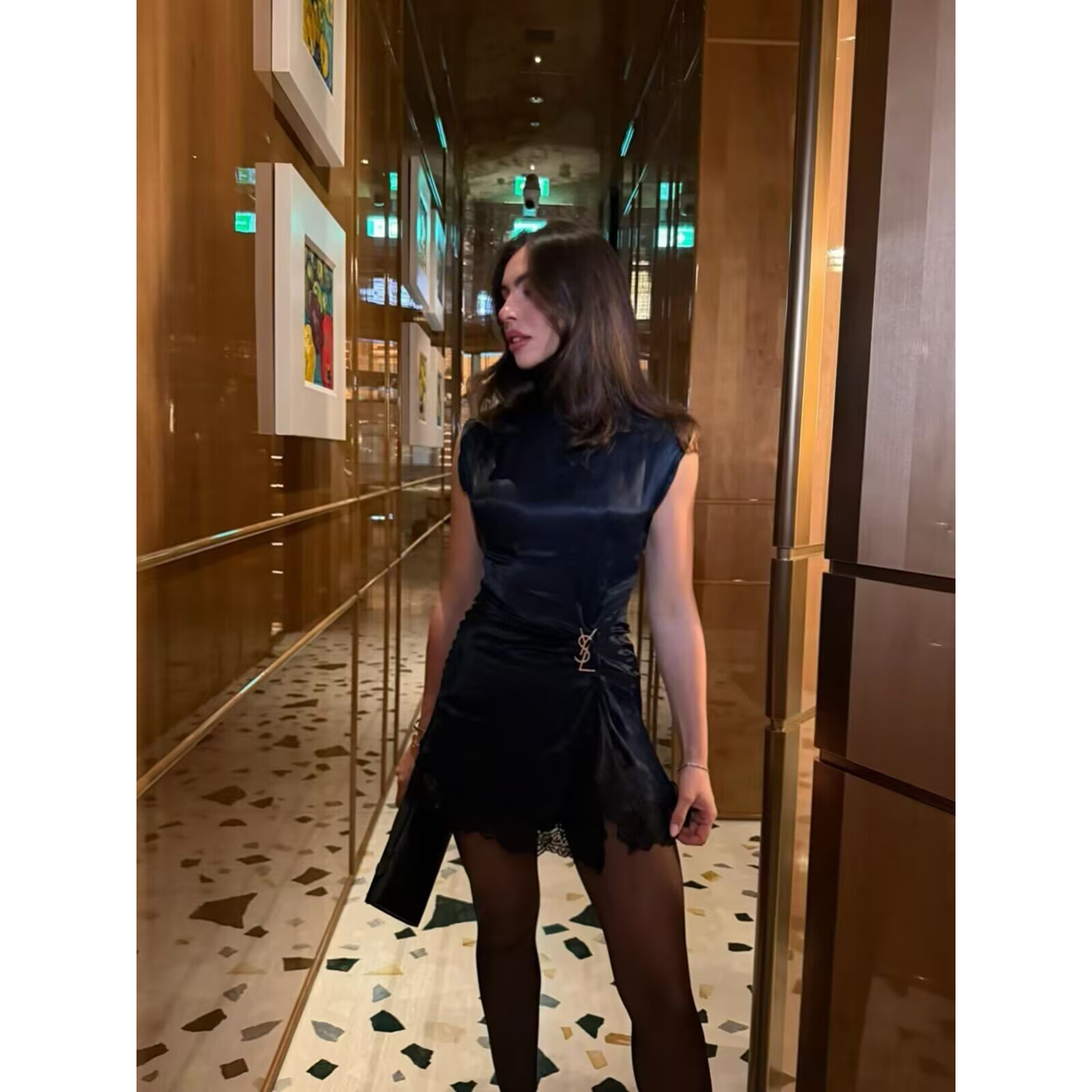 BSAY robes en Satin vêtements pour femmes mode dos zip ourlet dentelle patchwork fente sexy discothèque mini robe chic soirée française