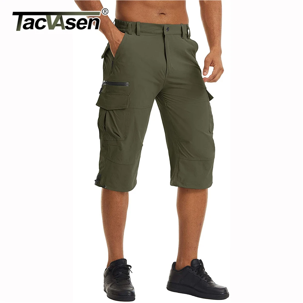 TACVASEN-Short de travail cargo pour homme, pantalon capri à séchage rapide, multi-poches, longueur genou, fjSummer Board Beach, 3/4