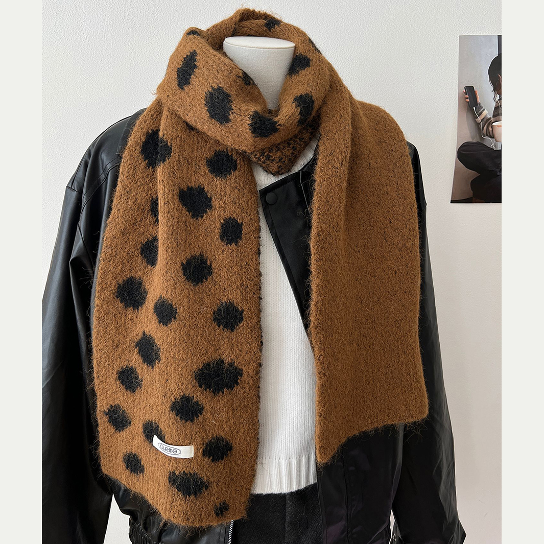 Mode moelleux couleur bloc à pois laine mélange écharpe unisexe hiver chaud tricot foulard polyvalent foulards doux