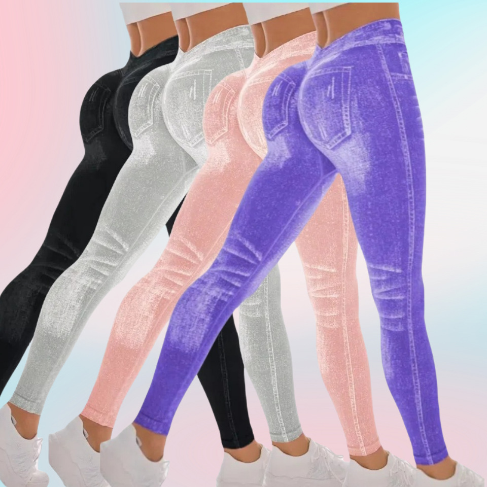    Leggings de Yoga de Sport pour femmes, Faux jean, slim, serré, sans couture, pantalon d'extérieur pour Fitness