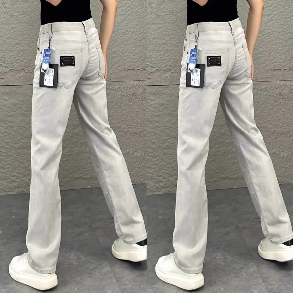 Jeans de luxe 2026 pour homme – Nouveauté été – Coupe slim tendance, jambe droite, effet amincissant – Blanc et gris originaux, style décontracté