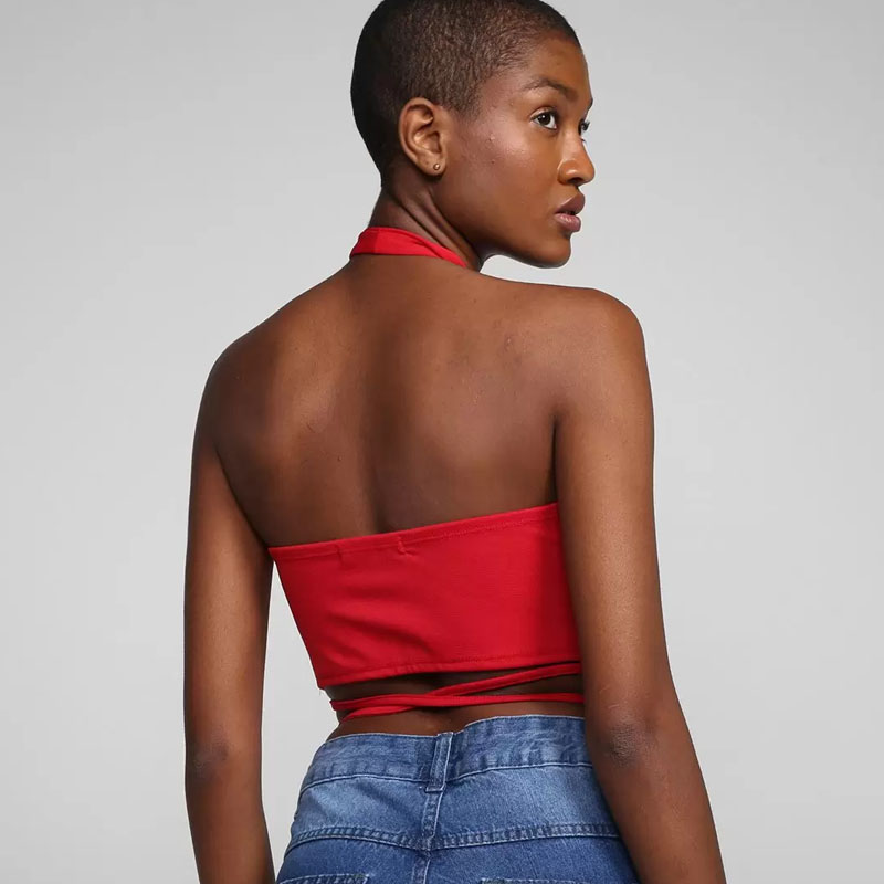 Haut court à lacets pour femme, dos nu croisé, col licou croisé, Push Up, dos nu, précieux, High Street Wear, GlaFashion, été
