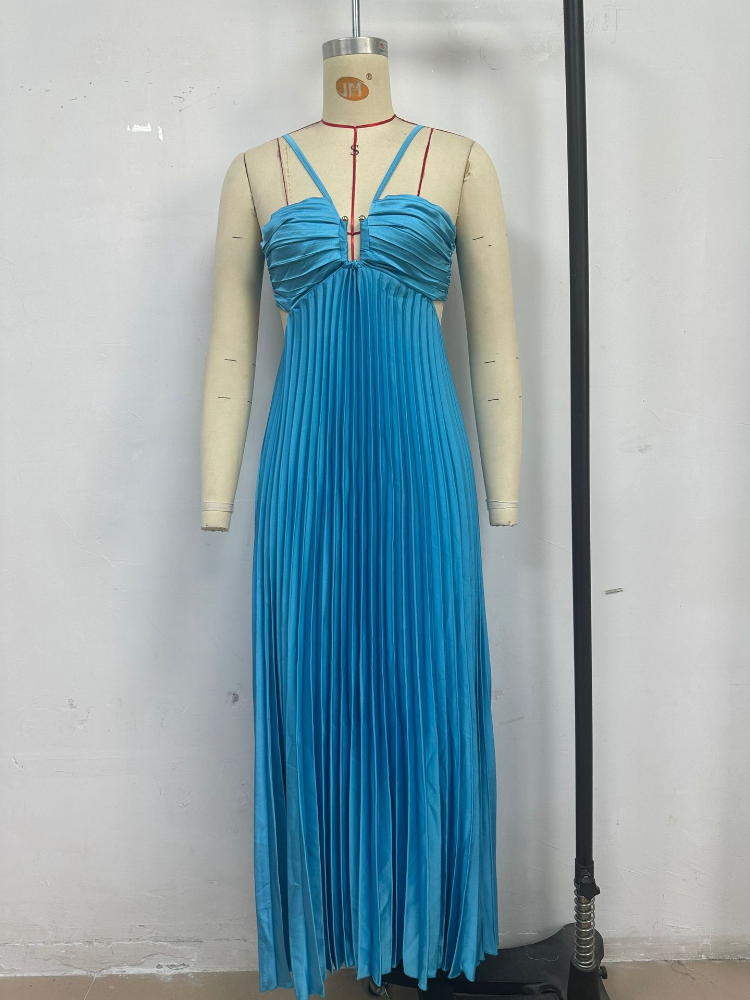 Robe longue plissée pour femmes, Camisole d'été à la mode et élégante, pour la plage, les vacances, dos nu, nouvelle collection 2025