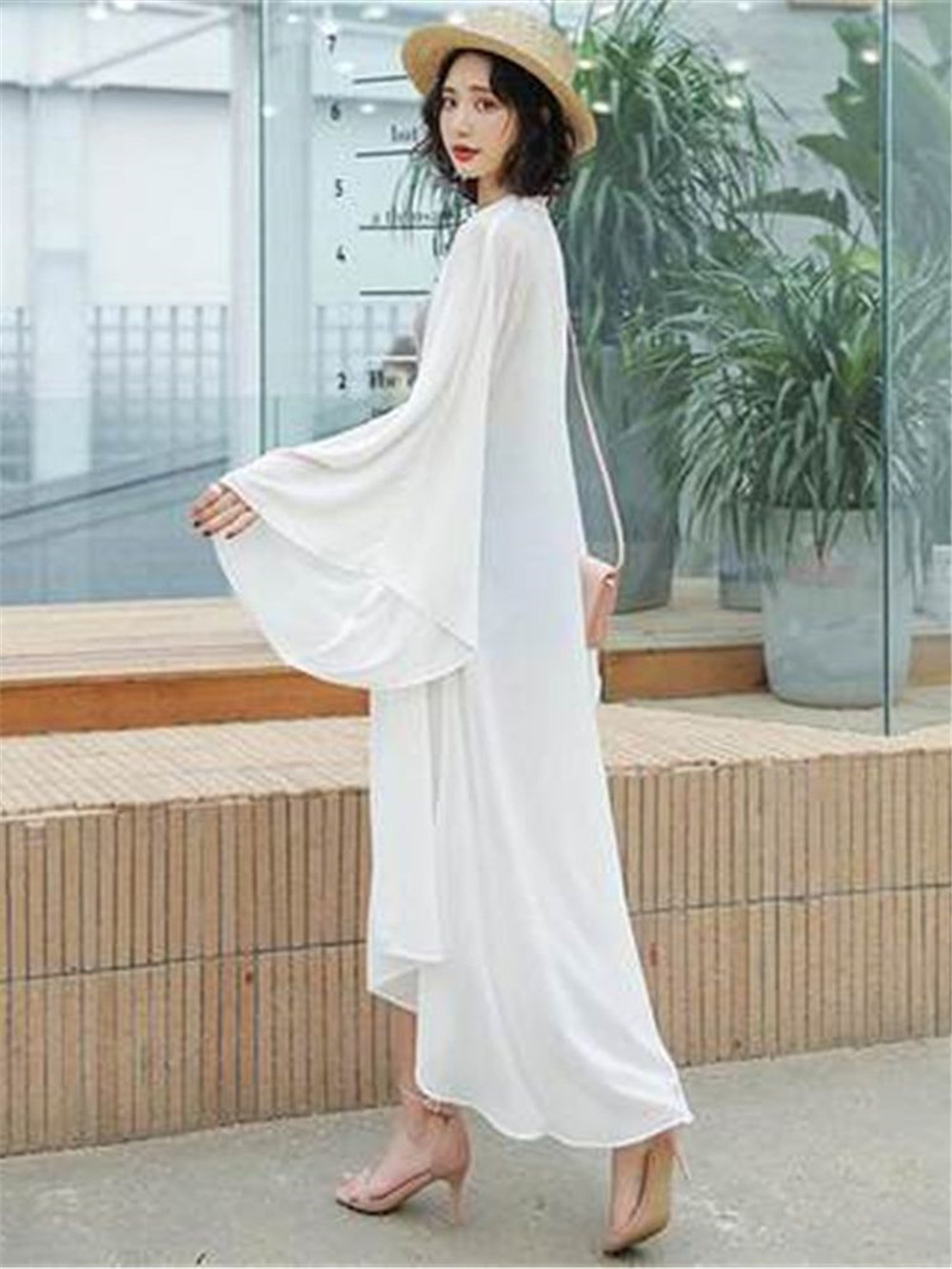 Kimono en mousseline de soie pour femme, cardigan blanc noir et rouge, protection solaire, manches longues chauve-souris, été
