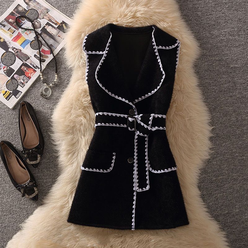 Gilet en laine à col en V pour femme, nouveau printemps automne, veste sans manches tendance, élégant gilet en laine, ensembles de robes 2 pièces