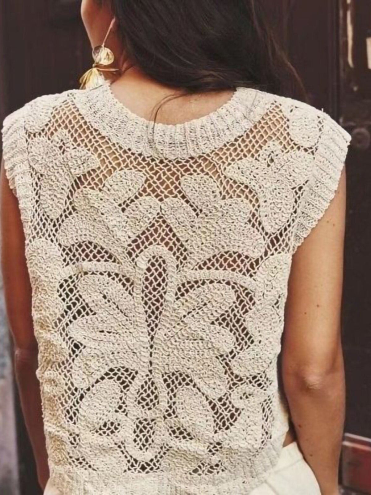 Gilet en crochet bohème pour femme, sans manches, semi-transparent, en dentelle ajourée, style bohème, pour festival d'été, Cottagecore