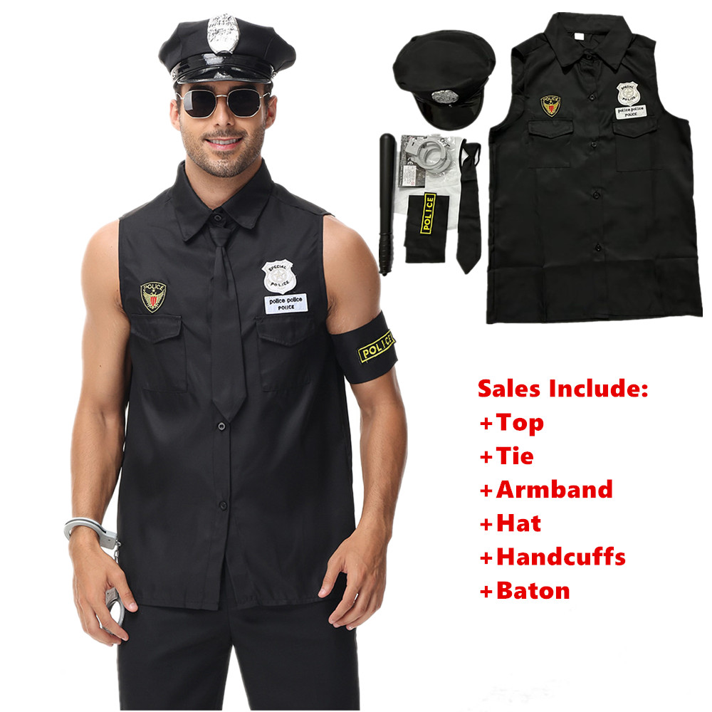 Costumes d'Halloween pour hommes, uniforme de Police, haut pourim, fête de carnaval, Cosplay, vêtements fantaisie pour officier de police