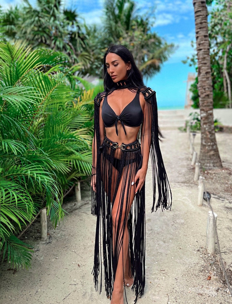 Beachapche gland main Crochet tricoté femmes Bikini couverture Ups vacances d'été plage maillot de bain Sexy évider jupes correspondant