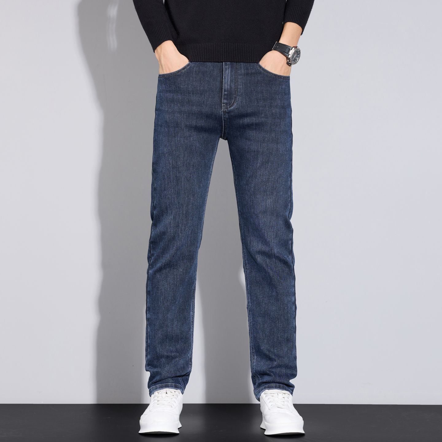 2025 jeans d'affaires de mode pour hommes style classique décontracté élastique slim fit jeans pantalons en denim pour hommes noir bleu