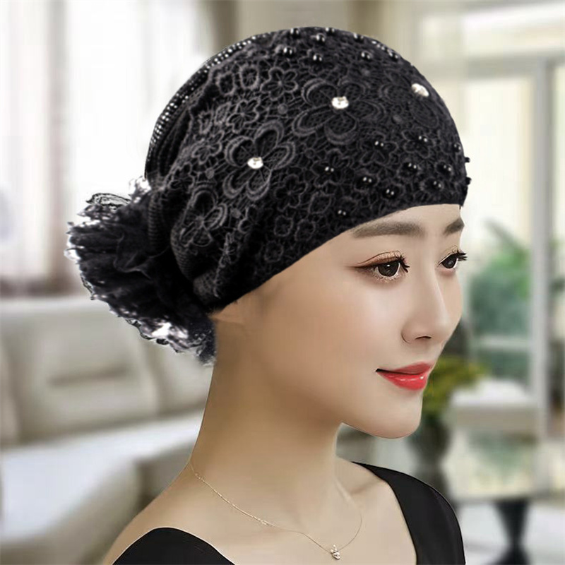 Foulard de tête musulman chapeau Cancer chimio chapeaux Turbante Mujer perles broderie Turban casquette pour femmes été respirant bandeau Bonnet
