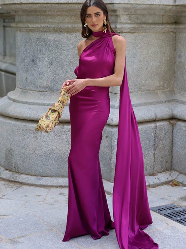 Robe longue élégante en satin avec ruban, sexy, dos nu, sans manches, pour femme, collection Printemps-Été 2026, robes de soirée unies pour femme