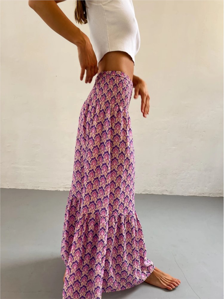 Jupes Boho décontractées pour femmes, nouvelle mode printemps été, Vintage, ample, taille élastique, imprimé Floral, Style ethnique, jupe Maxi de plage