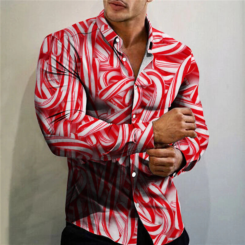 Chemise à manches longues à motif alimentaire pour hommes, revers imprimé, vêtements de rue décontractés, mode de créateur de rue, vêtements d'extérieur roses