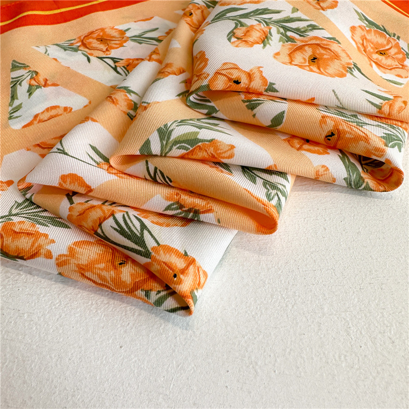 Nouveau grand foulard carré, châle floral en twill de velours de soie, 90 cm, protection solaire, foulard simple pour femme pour le printemps et l'été