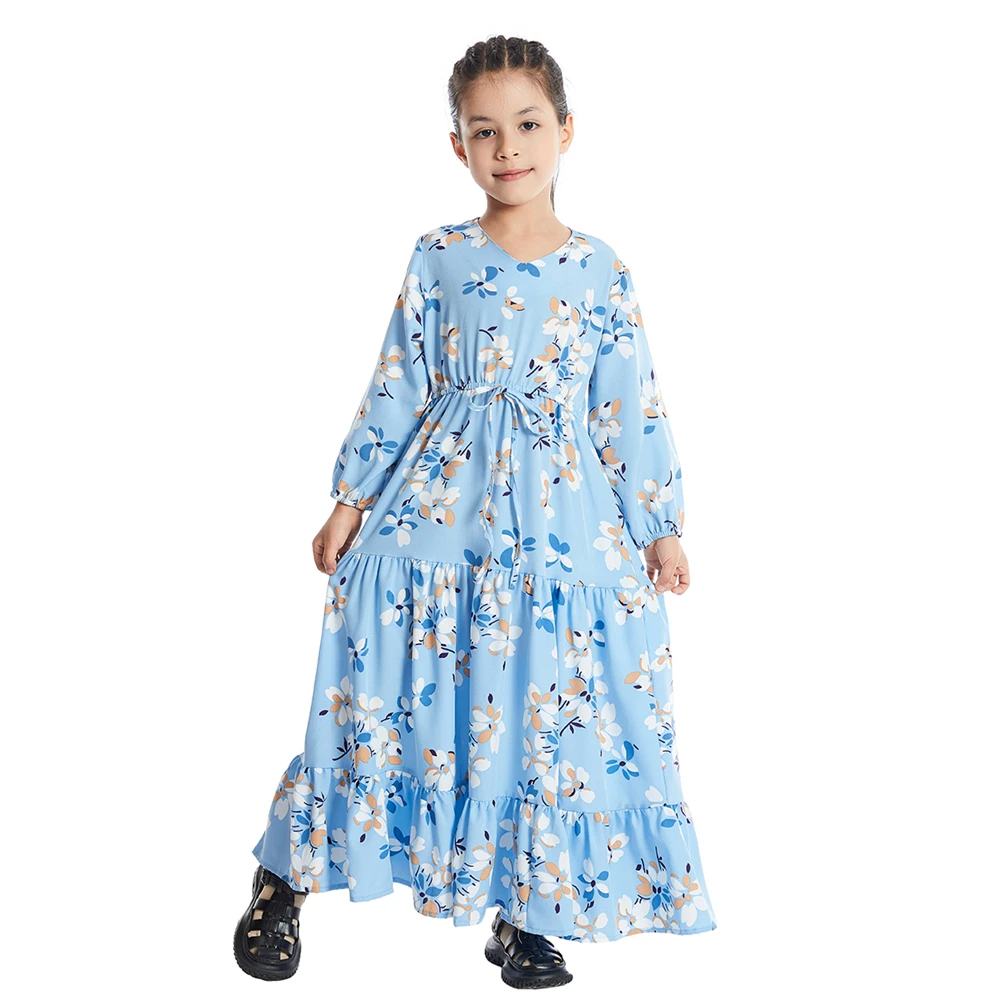 Abaya-Robe Longue à Imprimé Floral pour Enfant, Tenue Musulmane, Kaftan Arabe, Turquie, ixIslamique, Vacances, Dubaï, 2-12 Ans