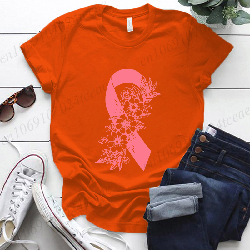 Chemise de sensibilisation au Cancer du sein ruban rose T-Shirts floraux soutien Cancer combattant vêtements pour femmes hauts de survivant du Cancer du sein