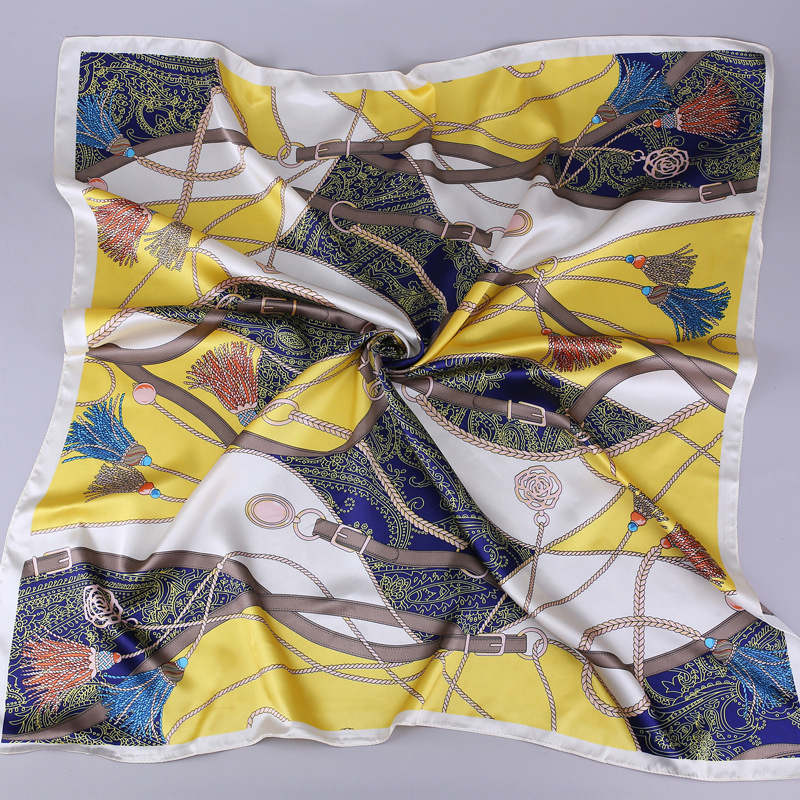Foulard de cou en Satin de soie pour femmes, foulard Hijab imprimé, châles carrés et enveloppes, 90x90cm, à la mode