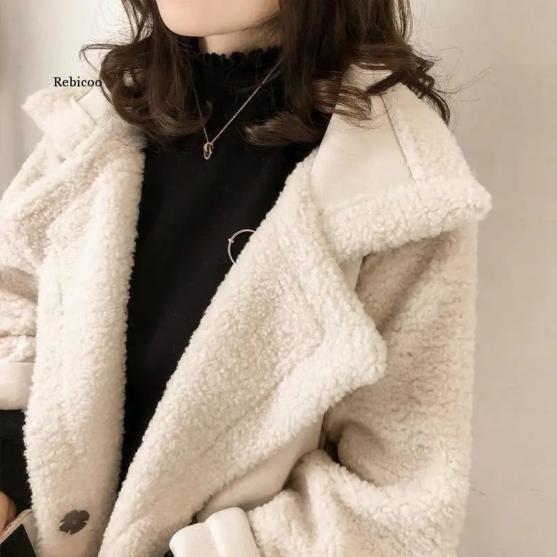 Manteau en laine d'agneau pour femme, manteau en peau de mouton, veste épaissie en fourrure, manteau chaud, respirant, 1 pièce, automne, hiver