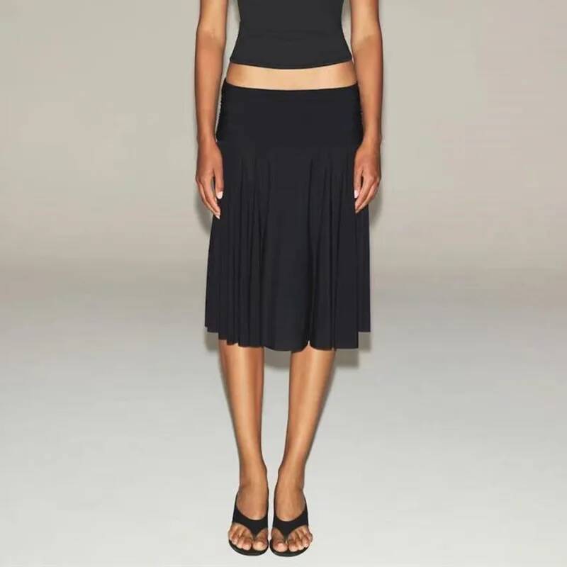Jupe plissée taille moyenne pour femmes, tenue élégante, couleur unie, mi-longue, douce et romantique, au-dessus du genou, printemps-automne