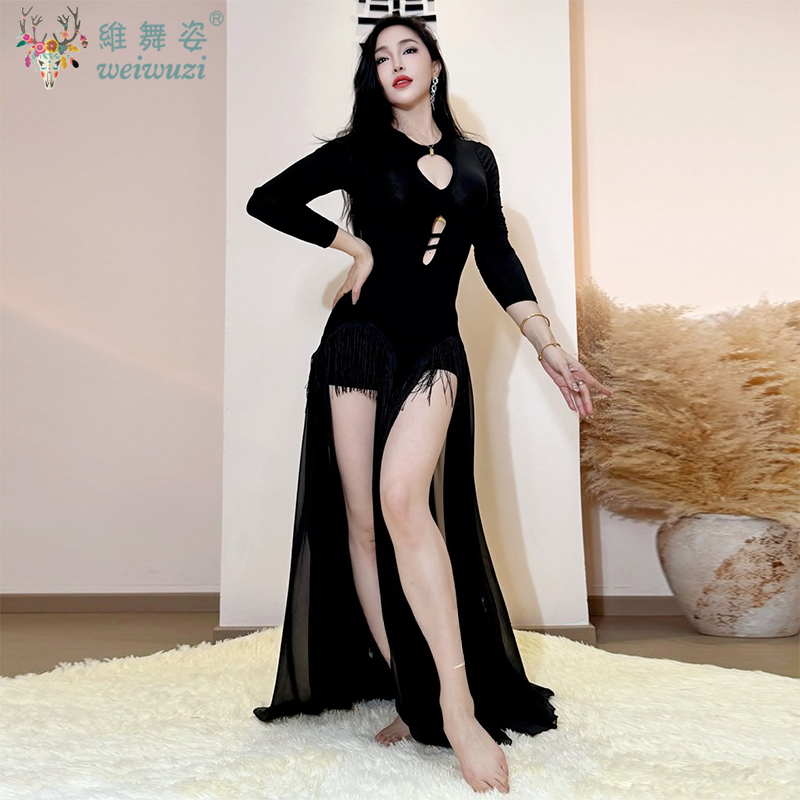 Vêtements d'entraînement de danse du ventre pour femmes, ensemble à franges dos nu, vêtements professionnels pour la formation de danseuses du ventre, tenue de danse orientale