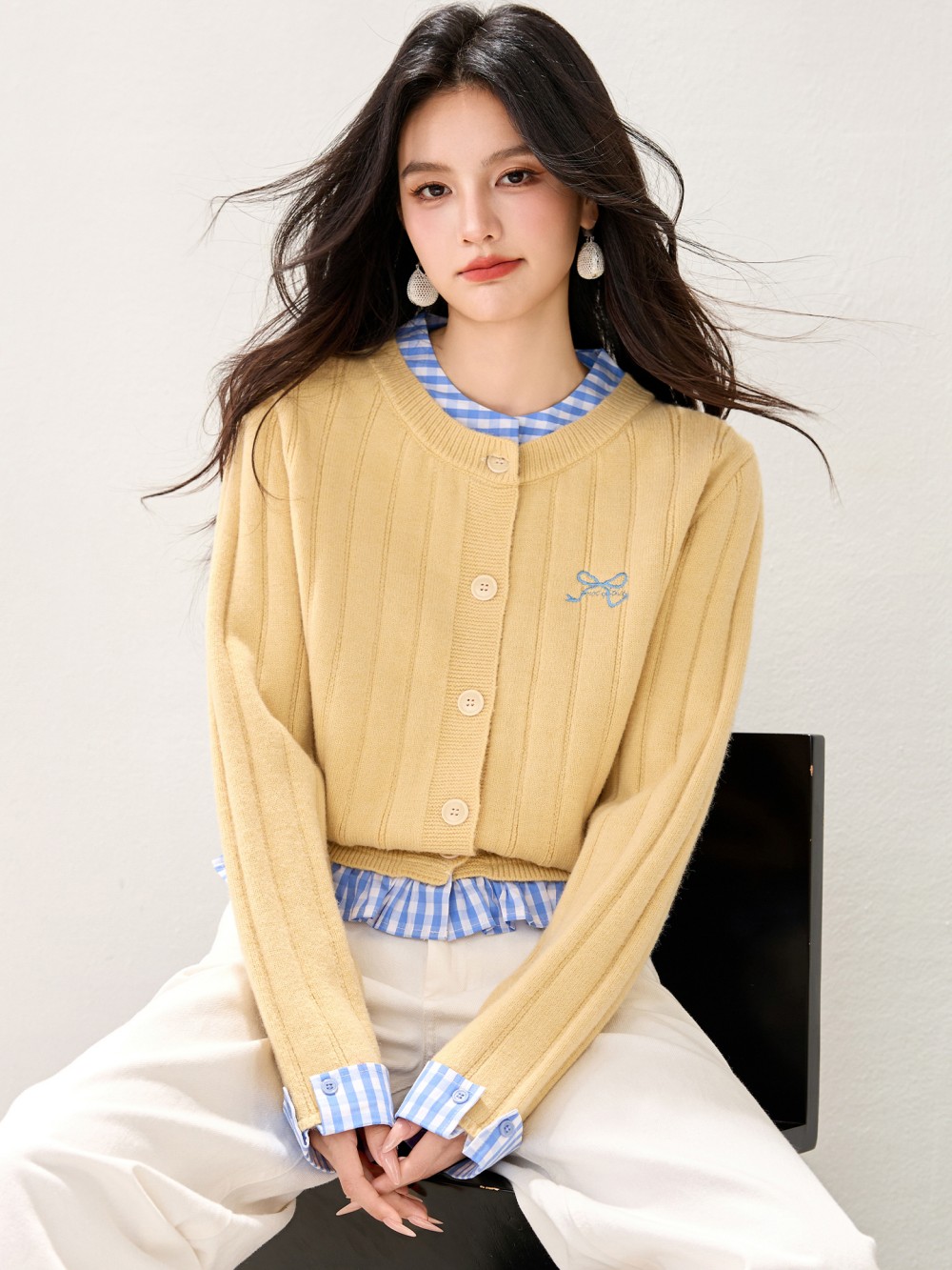 Faux Cardigan deux pièces pour femmes, mode coréenne, Coquette douce, nœud esthétique, pull torsadé, manches longues, hauts tricotés, nouveau, 2025
