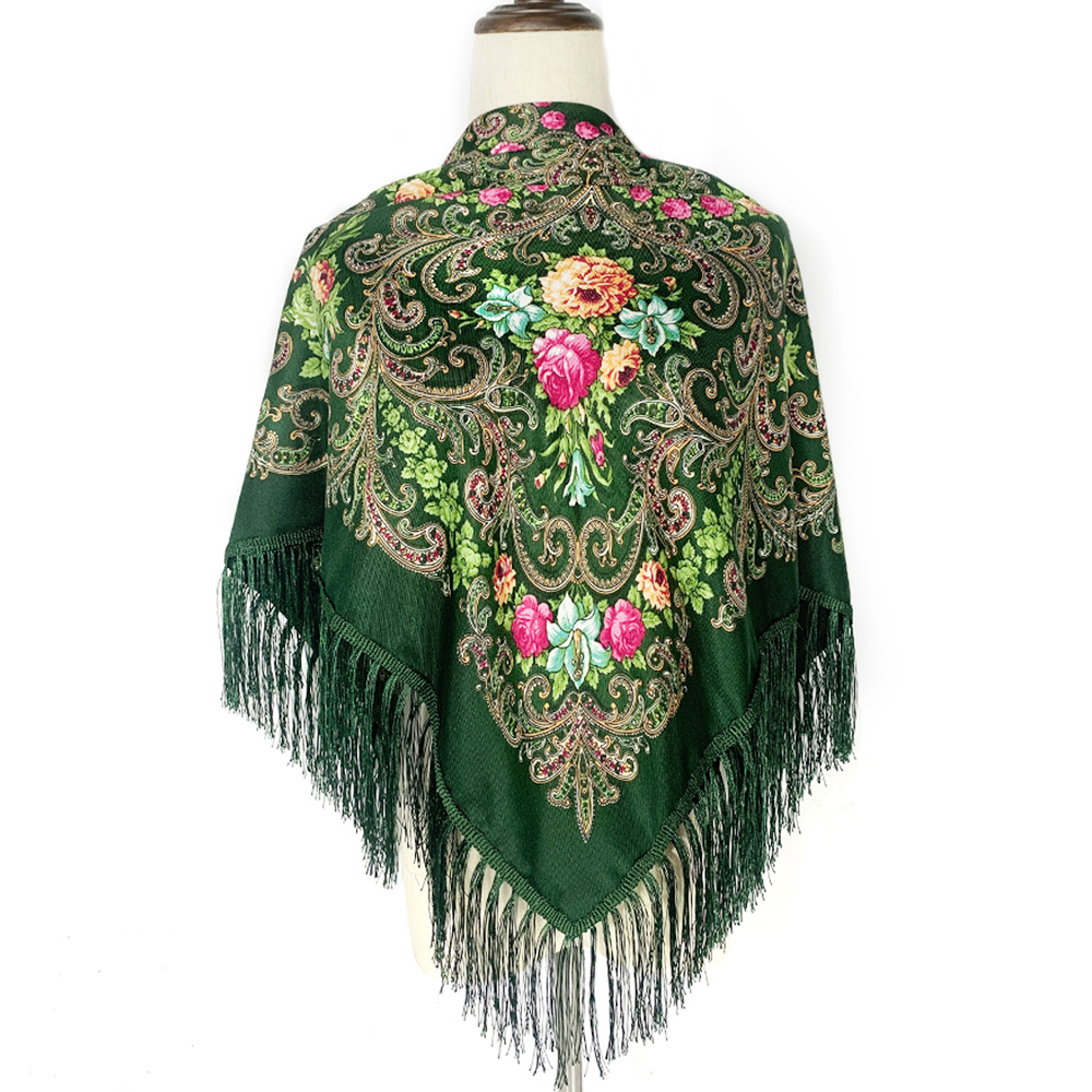 Foulard Carré Russe Imprimé Floral pour Femme, 90x90cm, Bandana, 21ème Châle à Franges, Ethnique, Voyage, Pare-Soleil, Châles de Plage