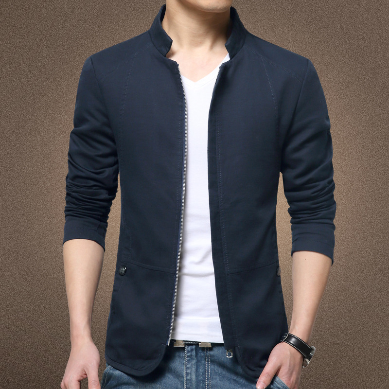 Veste délavée à col montant pour hommes, vêtements de printemps, coton amincissant, nouveau
