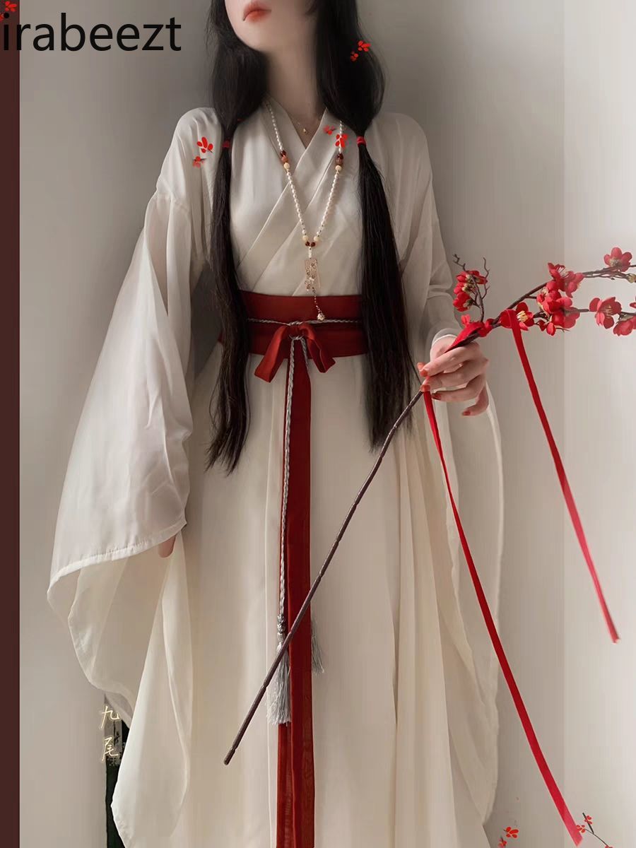 Wei Jin dynasties du sud et du nord Hanfu femmes mince grand col à manches Sexy ensemble complet robe traditionnelle chinoise pour les filles